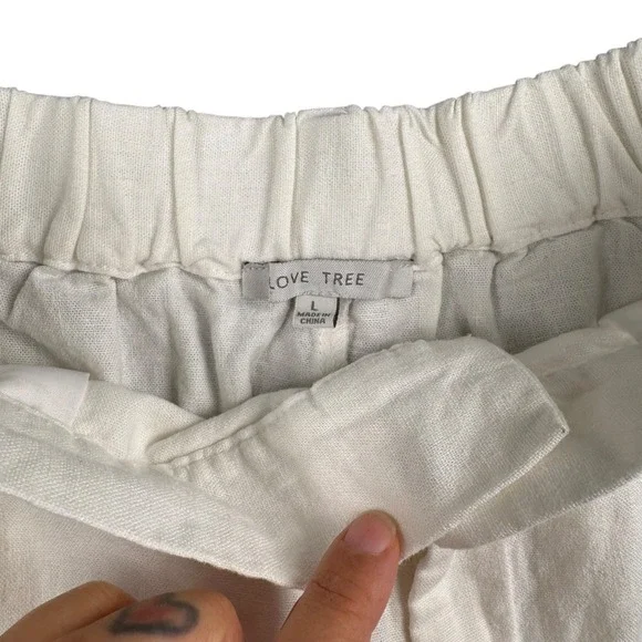 Love Tree Women Linen Blend Pleated High Waist Shorts White Cream Large L 580 - Picture 5 of 8